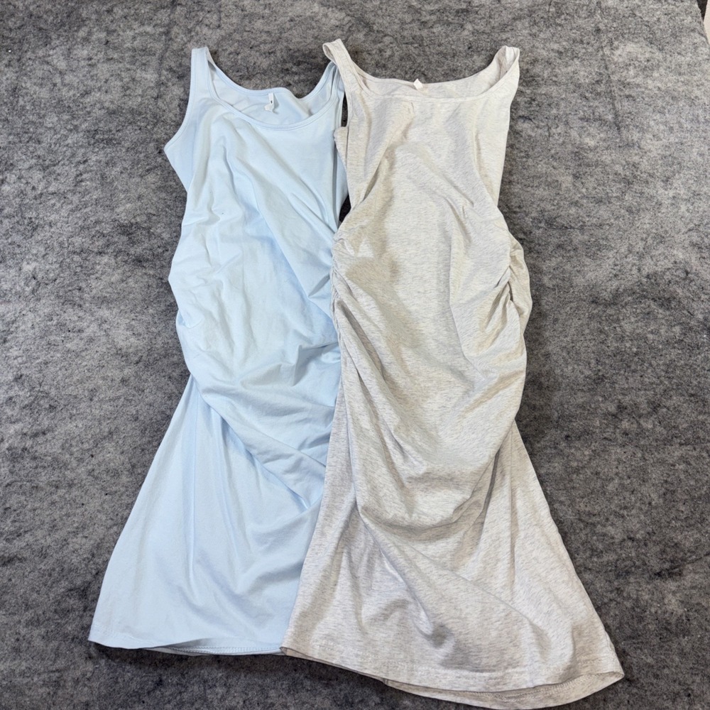 (2) Missufe Ruched Bodycon Dresses Women's Small Gray & Blue Soft Stretch Party